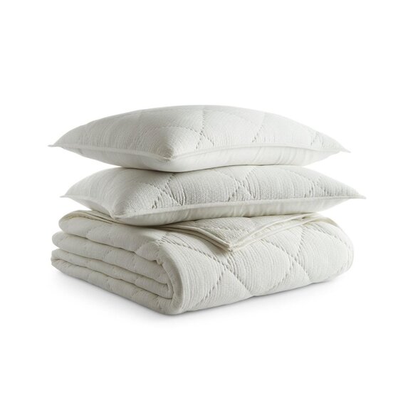 Hotel Collection Dobby Diamond 3-Piece Cotton Coverlet Set White King - Picture 6 of 8